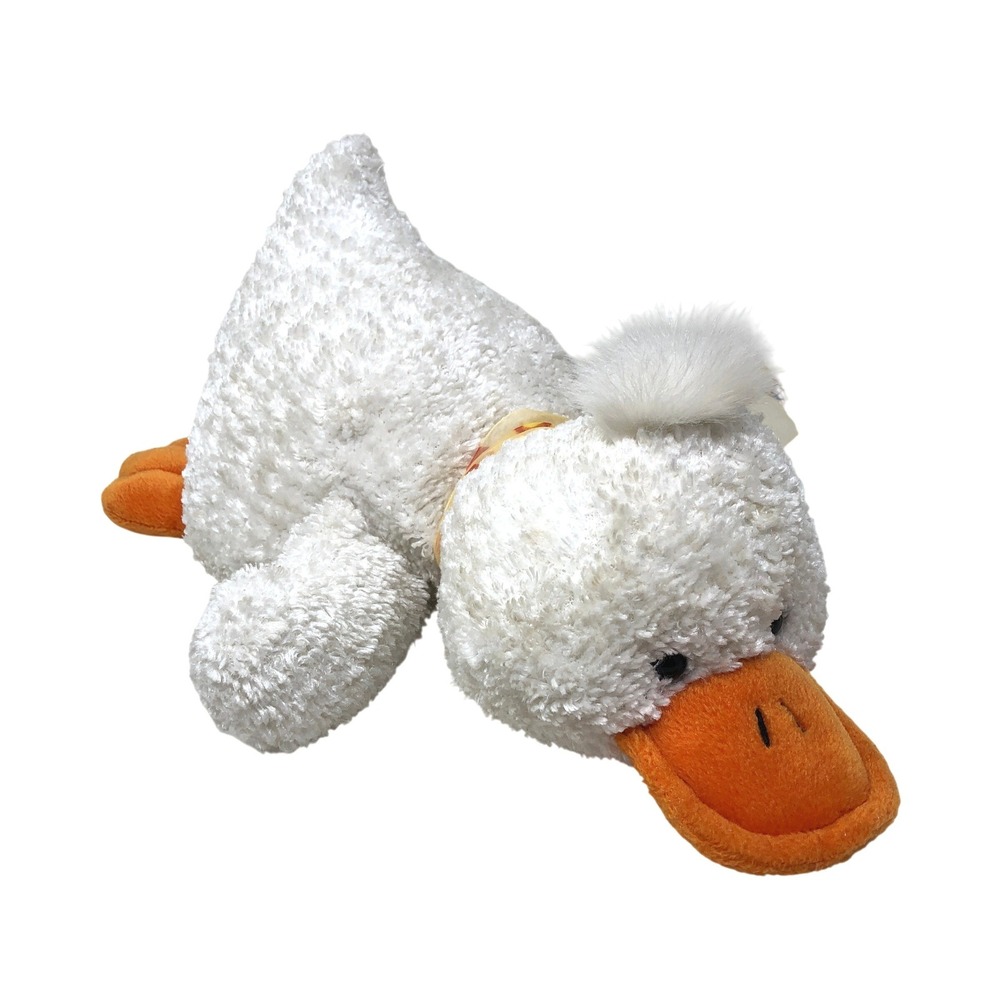 Vintage Friendzies Plush Duck 14" White Orange Laying Down Bean Bag Bird 2000